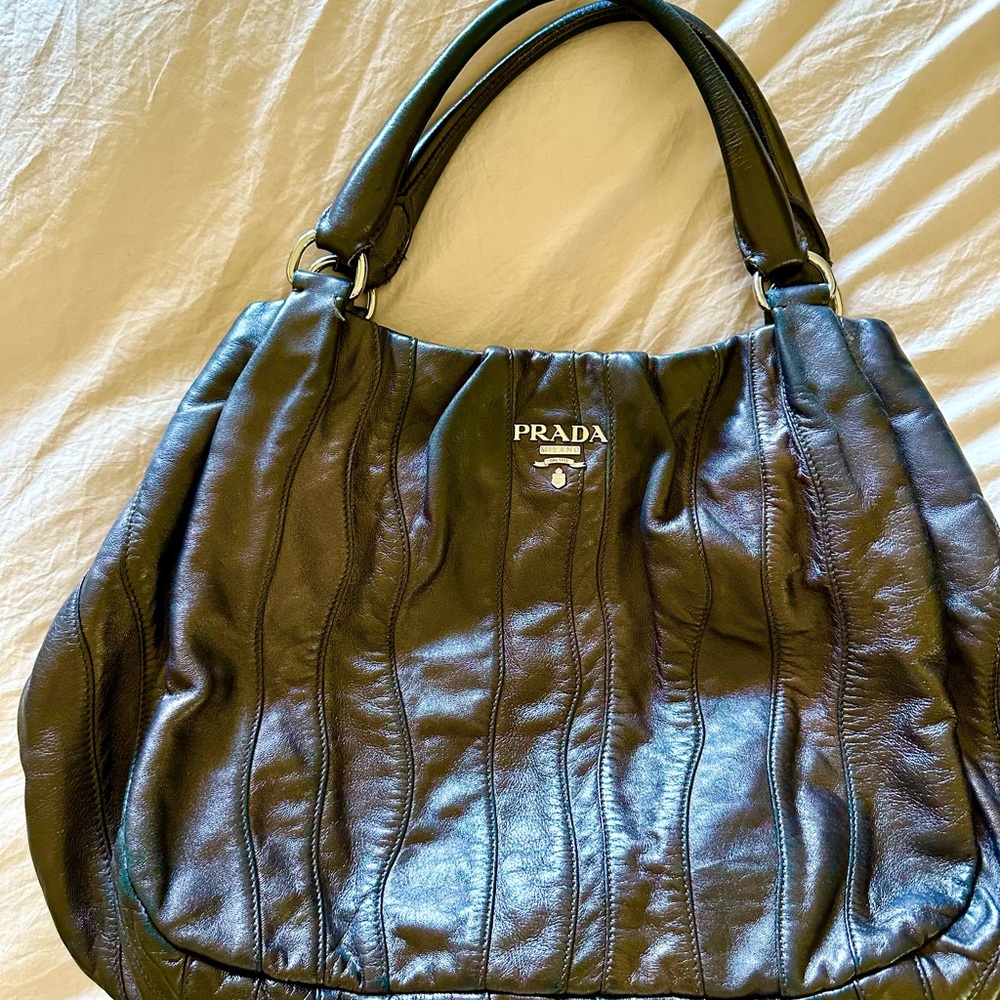 Prada Waves Metallic Brown Napa Leather Women's Bag